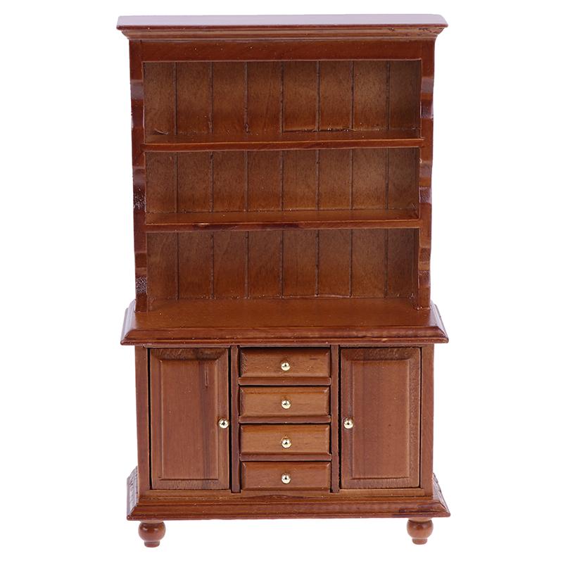 1/12 Многофункциональный Деревянный Шкаф Книжный Шкаф Шкаф Миниатюрная Мебель Ручной Работы Настенный Шкаф Кукольный Дом