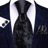 Дизайн Hi-tie Черный Однотонный Точка Шелковый Свадебный Галстук Для Мужчин Платок Запонки Подарок Мужской Галстук Набор Галстуков Модный Деловой Дропшиппинг