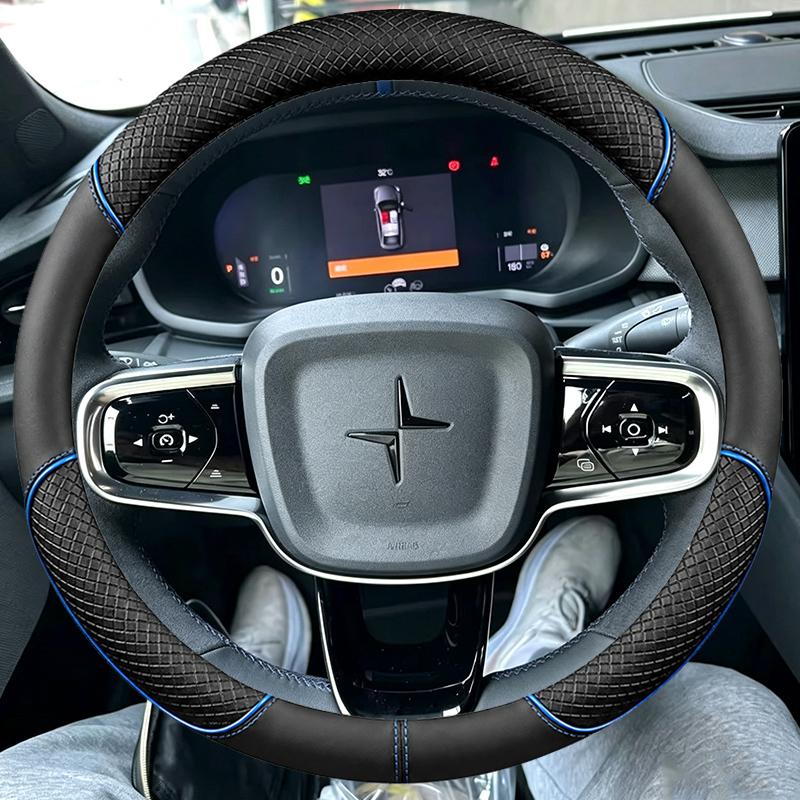 Для Volvo Polestar 2 XC40 Sport 2018-2025 Оплетка Перфорированная Дышащая Черная Кожа Синяя Строчка Накладка на Руль Автомобиля