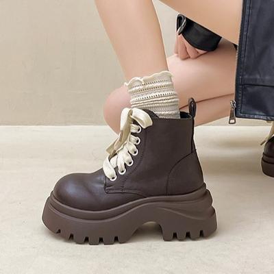 Модные универсальные ретро ботинки Мартин на платформе в британском стиле женские 2025 осень и зима новые контрастные на шнуровке американские ботинки с круглым носком