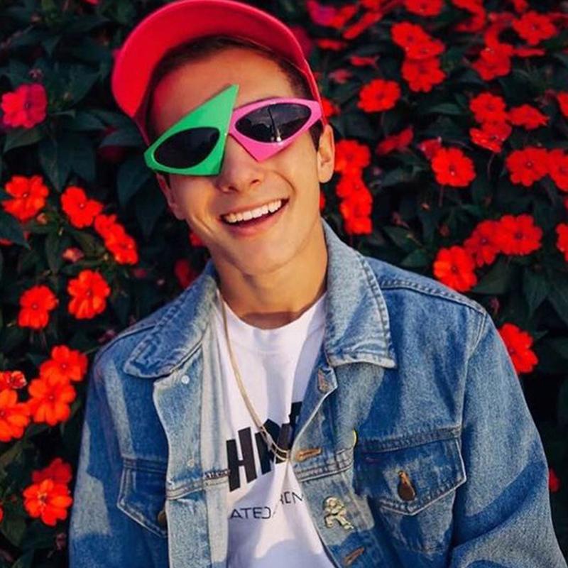 Унисекс Новинка Вечеринка Солнцезащитные очки 80-х Асимметричные очки Ярко-розовые и Неоново-зеленые очки для Хип-хоп танцев Хэллоуин вечеринки