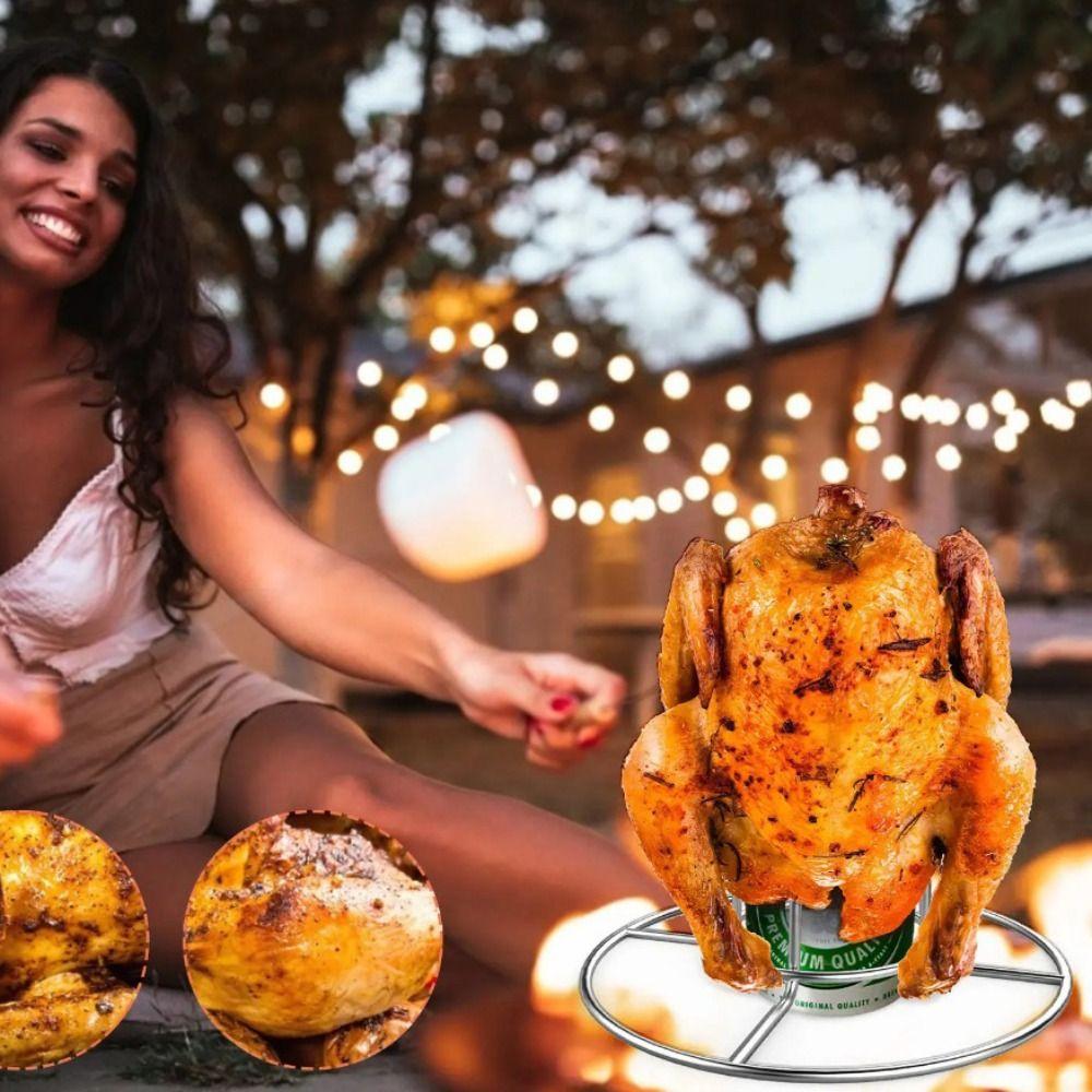 Thickened Steel Wire Chicken Grill Stand Stainless Steel BBQ Roasting Holder  Turkey