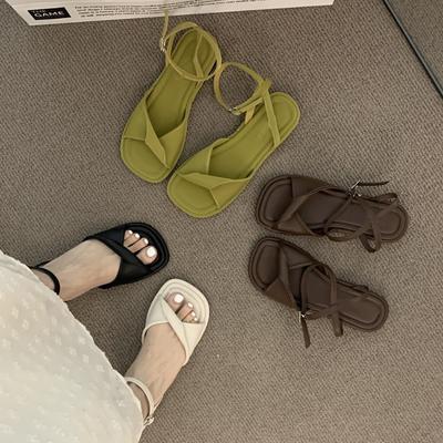 Фея французские молочно-белые босоножки с открытым носком женские на плоской подошве новинка 2024 летний вечерний бриз мягкая подошва отпуск римские туфли