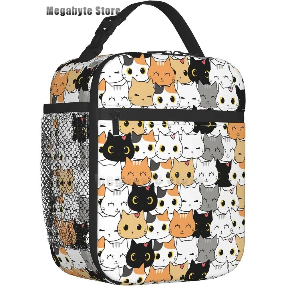 Черный кот ланч-бокс смешной кот ланч-бокс для детей подростков девочек женщин взрослых холодильник изолированный цветочный ланч-бокс для школы работы путешествий