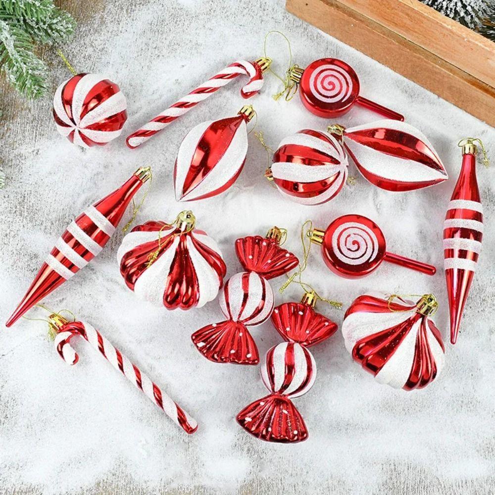14pcs/set Candy Cane Xmas Tree Hanging Pendants Red Christmas Tree Hanging Ornaments Natal Gift