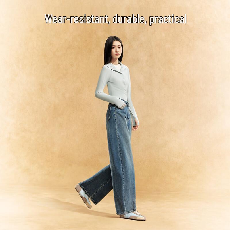 SIINSIIN Women's High-Waist Curved Wide-Leg Jeans