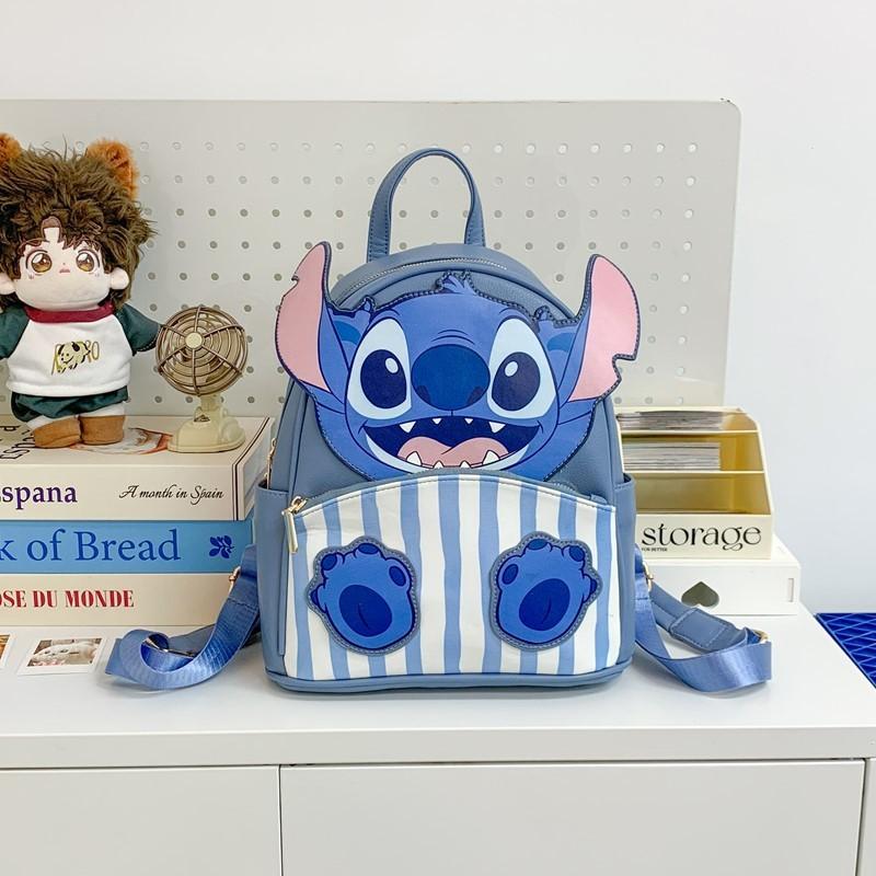 Stitch Floral Pattern Pu Mini Backpack With Cartoon Design For Casual Outings