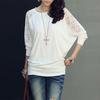Spring Autumn Round Neck Lace Hollow Out Loose Casual T-shirt Ladies Batwing Long Sleeve All-match Pullover Top Women's Clothing