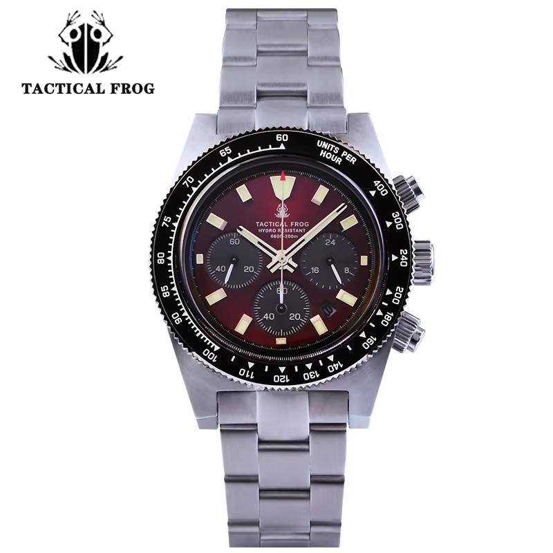 Tactical Frog V2 Solar Chronograph Quartz Wristwatch VS75 Movement 200m Waterproof Men's Watch Sapphire C3 Luminous Luxury Watch