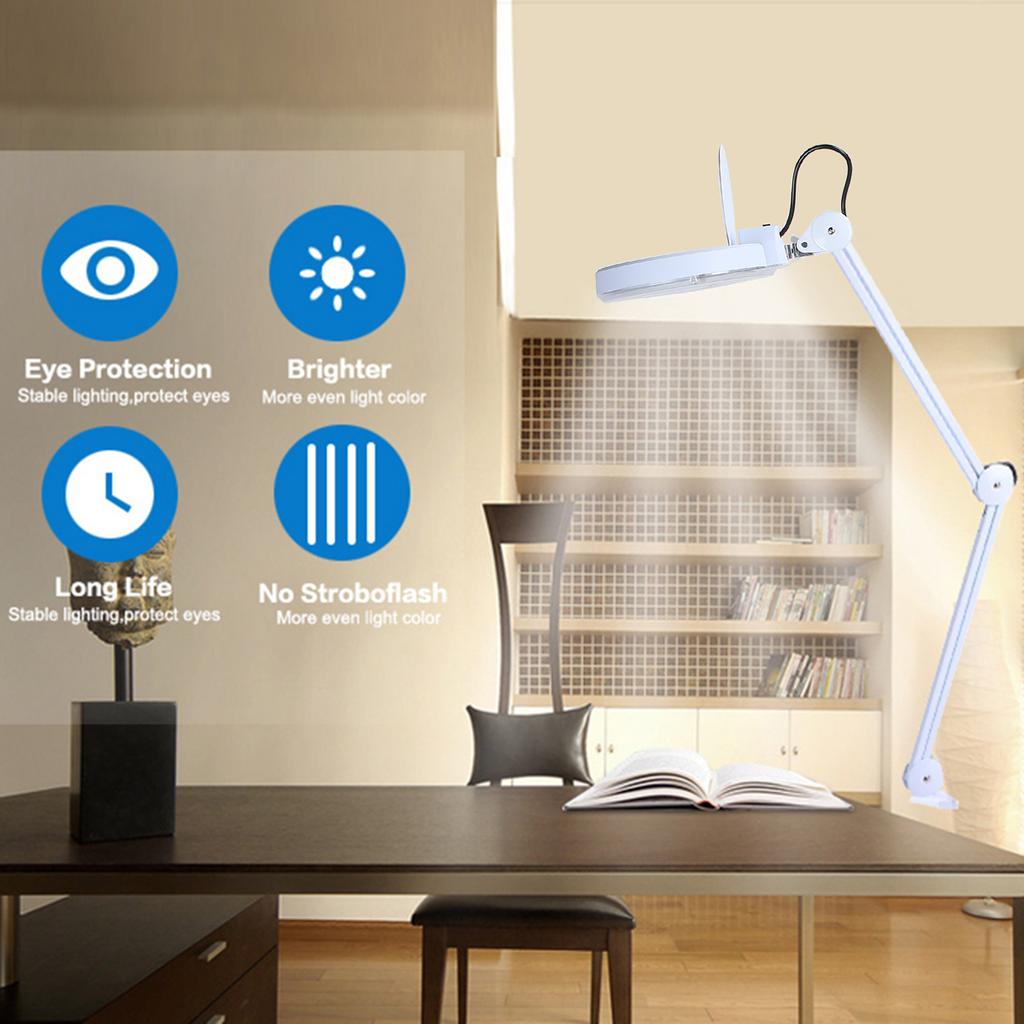 Beauty Cosmetic Tattoo Manicure 5x Magnifying Lighted Desk Magnifier Light Lamp With Clamp