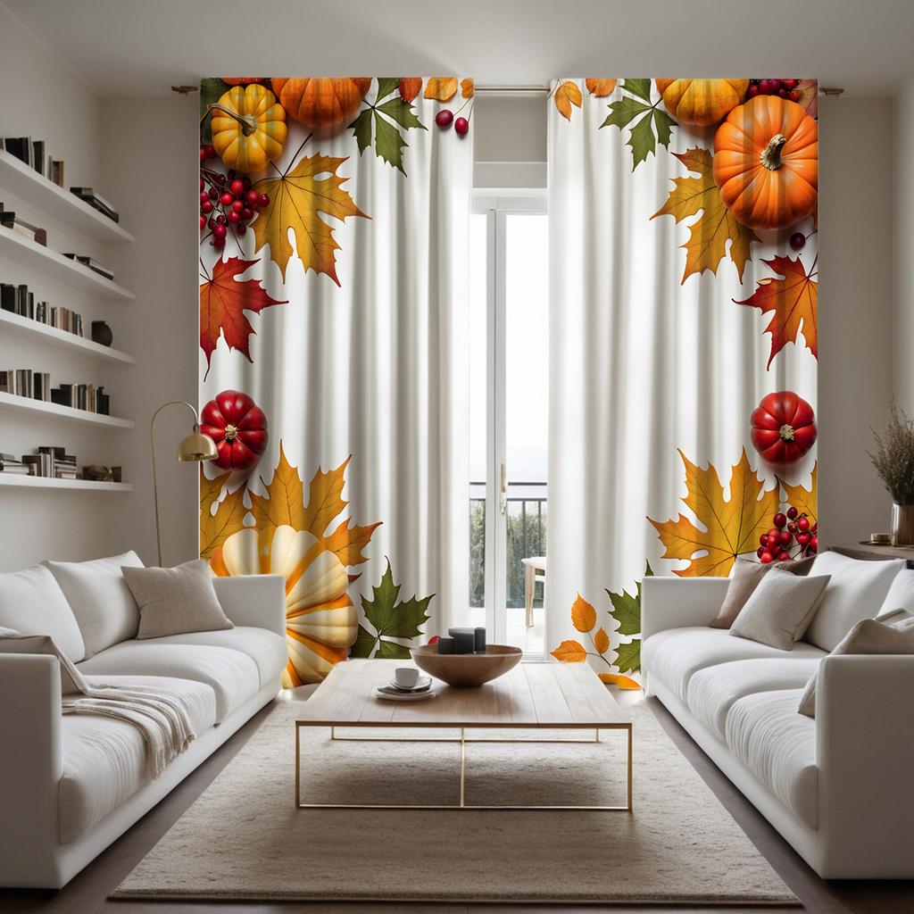 Комплект из 2 предметов HD Harvest Festival, маленькая свежая тыква, кленовый лист, занавеска, белая, с цифровой печатью, занавеска для домашнего декора в стиле Decora