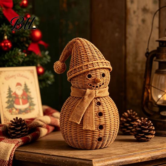 Creative Winter Presents Christmas Snowman Ornament for Tabletop Decor, Retro Resin Figurine Cute Shelf Decor with Knitted Texture Fireplace And Home