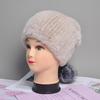 Natural Mink Fur Hat for Women New Winter Warm Hats with Balls Luxury Lady Knitted Stretch Real Mink Fur Christmas Hat