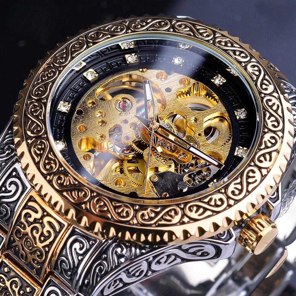 Mechanical Mens Watch Automatic Men Wristwatch Luxury Stainless Steel Skeleton Watches Gold