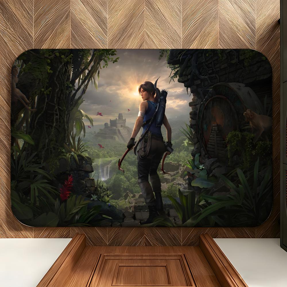 Game T-Tomb R-Raider Floor Mat Soft Flannel Floor Mat Suitable for Entryways, Living Rooms, Bedrooms, and Bathrooms