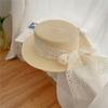 Straw Hat, Countryside Fashion, Versatile, Flat Top Lace Sun Hat, Straw Woven Travel Sun Hat, Sun Protection