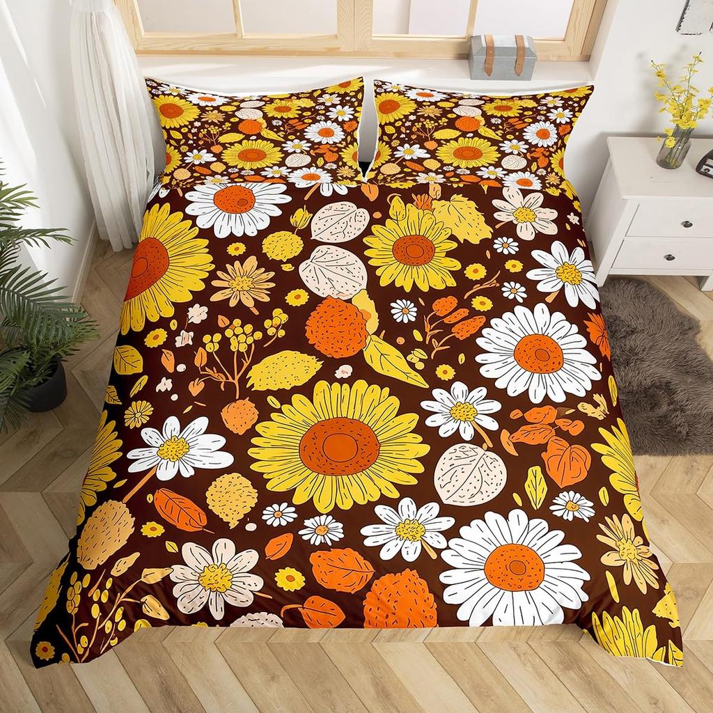 Sunflower Duvet Cover Twin Queen Yellow Flowers Bedding Set Botanical Floral Quilt Cover Garden Bloom Bedding with 2 Pillowcase