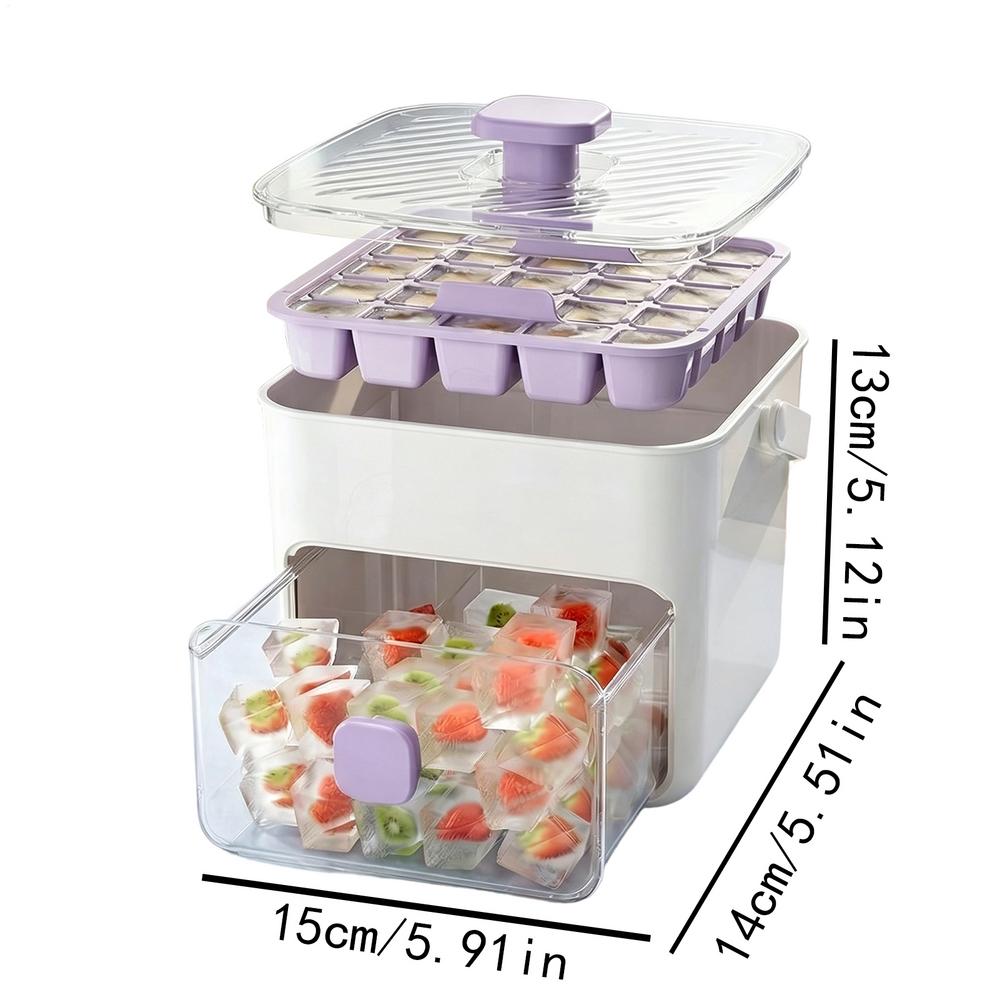 Press Type Double Layer Ice Maker Tray With Handle, Reusable I ce Cube Mold For Cold Drinks Cocktails & Coffee, Home Kitchen Bar