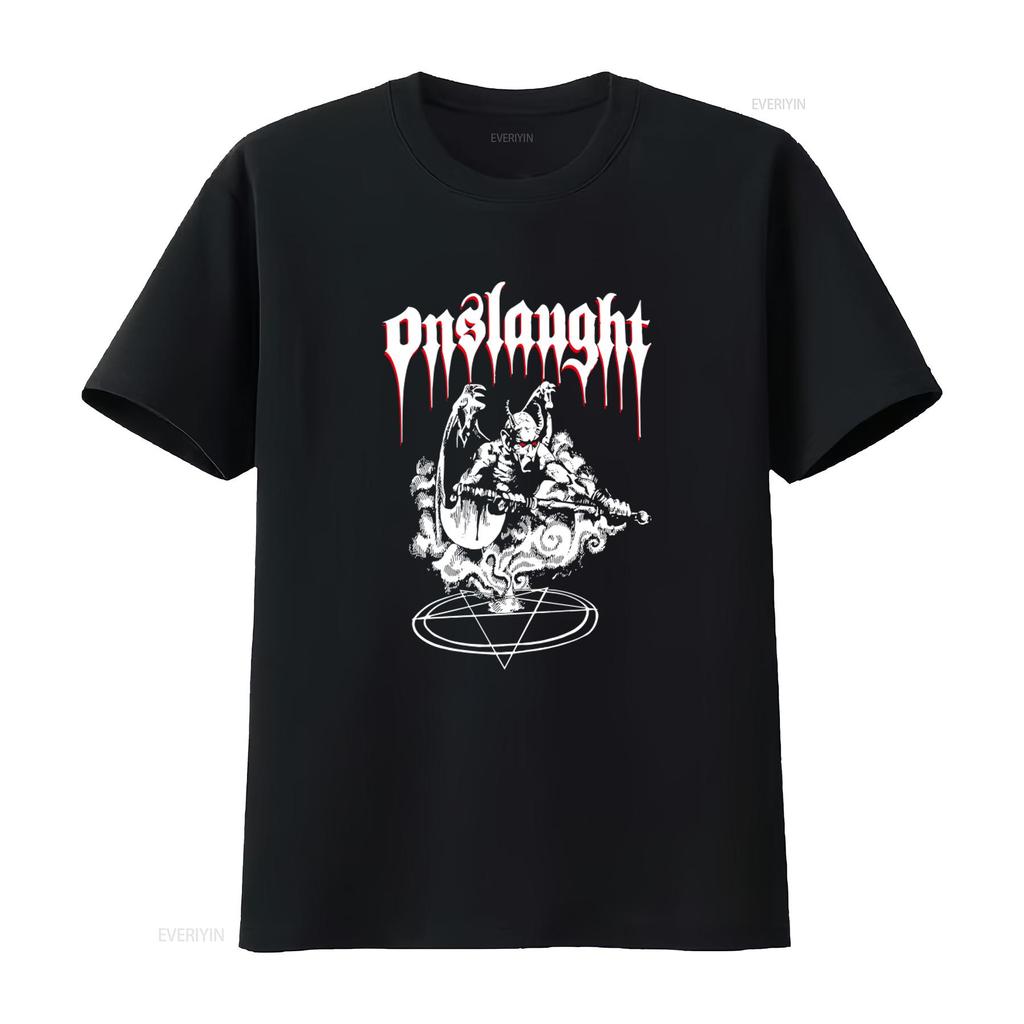 Новая футболка Dtg dtf ONSLAUGHT Power From Hell с уникальным дизайном Дьявола и символом Пентаграммы, винтажная, слегка выстиранная, модная