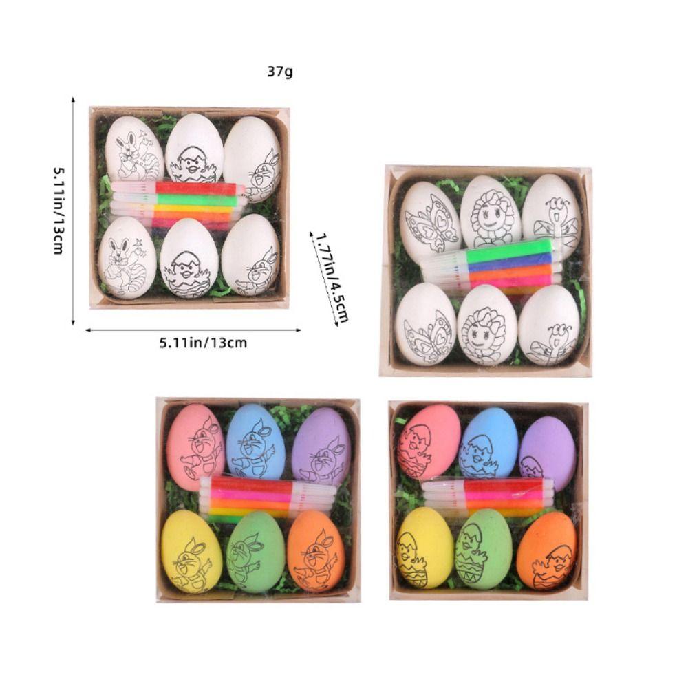 6PCS DIY Easter Eggs with Paint Pen Foam Easter Eggs Easter Scene Decoration