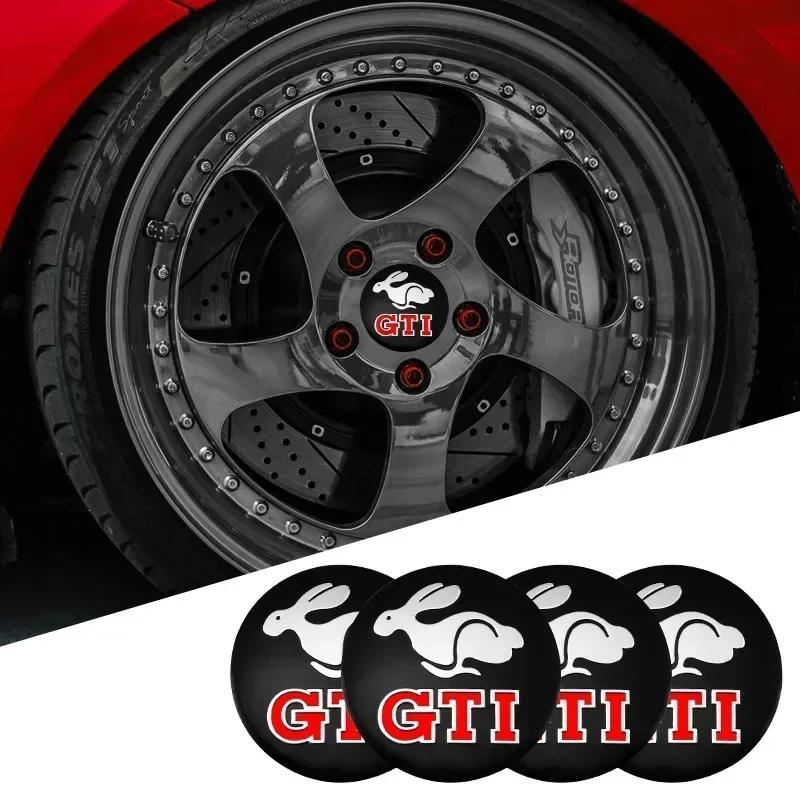 4Pcs 56mm Car Wheel Stickers Center Hub Cap For Volkswagen GTI R-Line R Y9 Polo T5 Golf Passat Scirocco Car Emblem Badge Decal