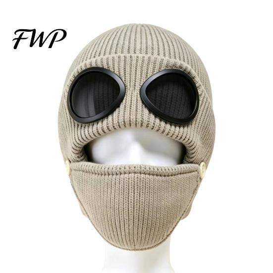 Cold Weather Cycling Headgear Winter Knit Hat with Goggles, Unisex Warm Ski Detachable Headwear Gift Face Guard, Windproof Skull Cap for Skiing,