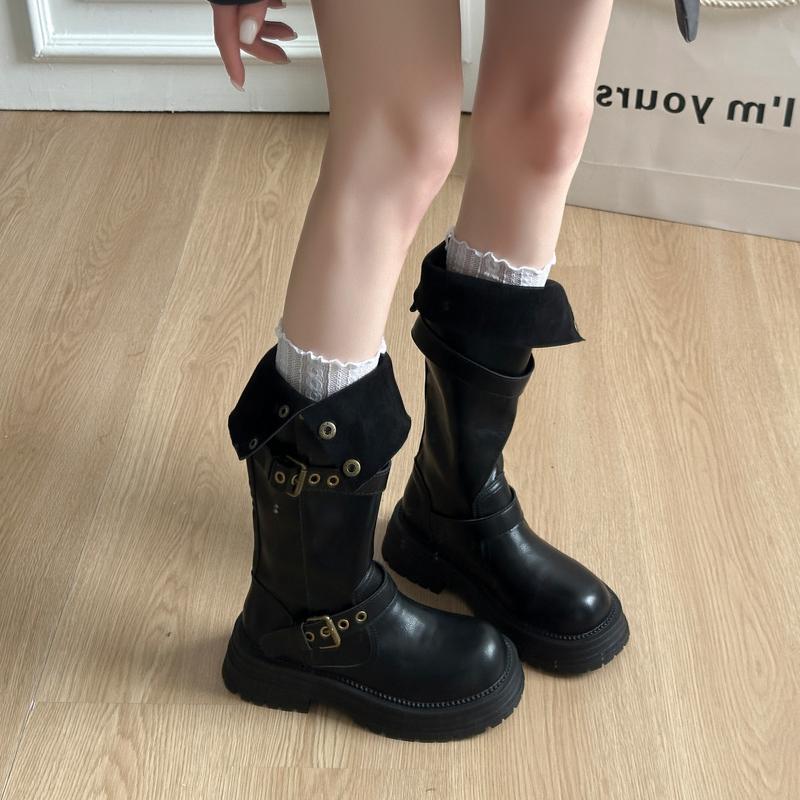 Мода Осень Зима Платформа Толстая Подошва Женские Сапоги до Колена Обувь Дамские Элегантные Пряжка Ремня Вестерн Ковбойские Ботас