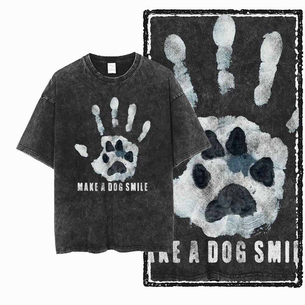 Big Size Dog Graphic Unique Washed Distressed Cotton Unisexs Retro Streetwear TShirt G