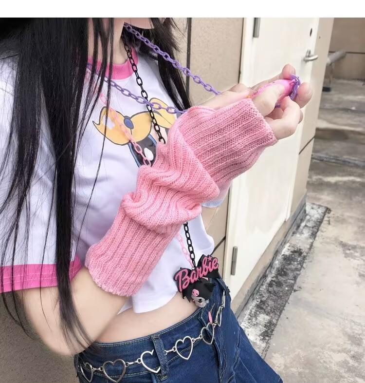 Harajuku Ins Ninja Finger Gloves Dark Dancing Hip Hop Earth Cool Sunscreen Arm Guard Knitted Sleeves Women