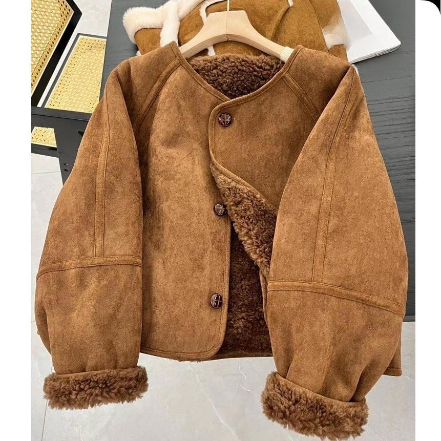 Fur One-piece Thickened Lamb Wool Suede Brown Jacket Jacket Women's Winter Small Man Wear Top