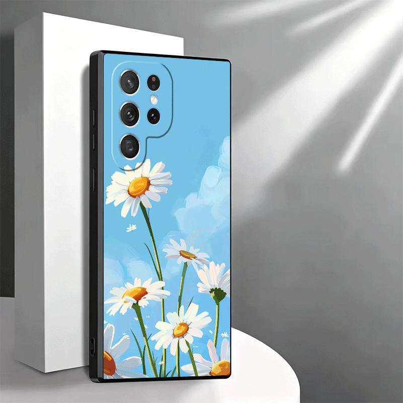 Daisy Flowers Aesthetics Soft Phone Case for Samsung Galaxy S26 S25 Edge S24 Ultra S23 Plus S22 S21 FE S20 Black Cover Back Shel