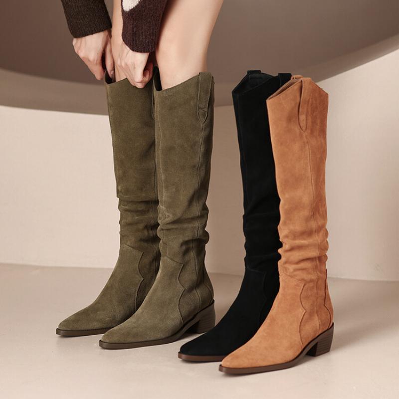 Fashion 2024 New Leather Women Round Toe Platform Knee High Boots Knight Boots Female Autumn and Winter Chunky High Heels Boots Winter