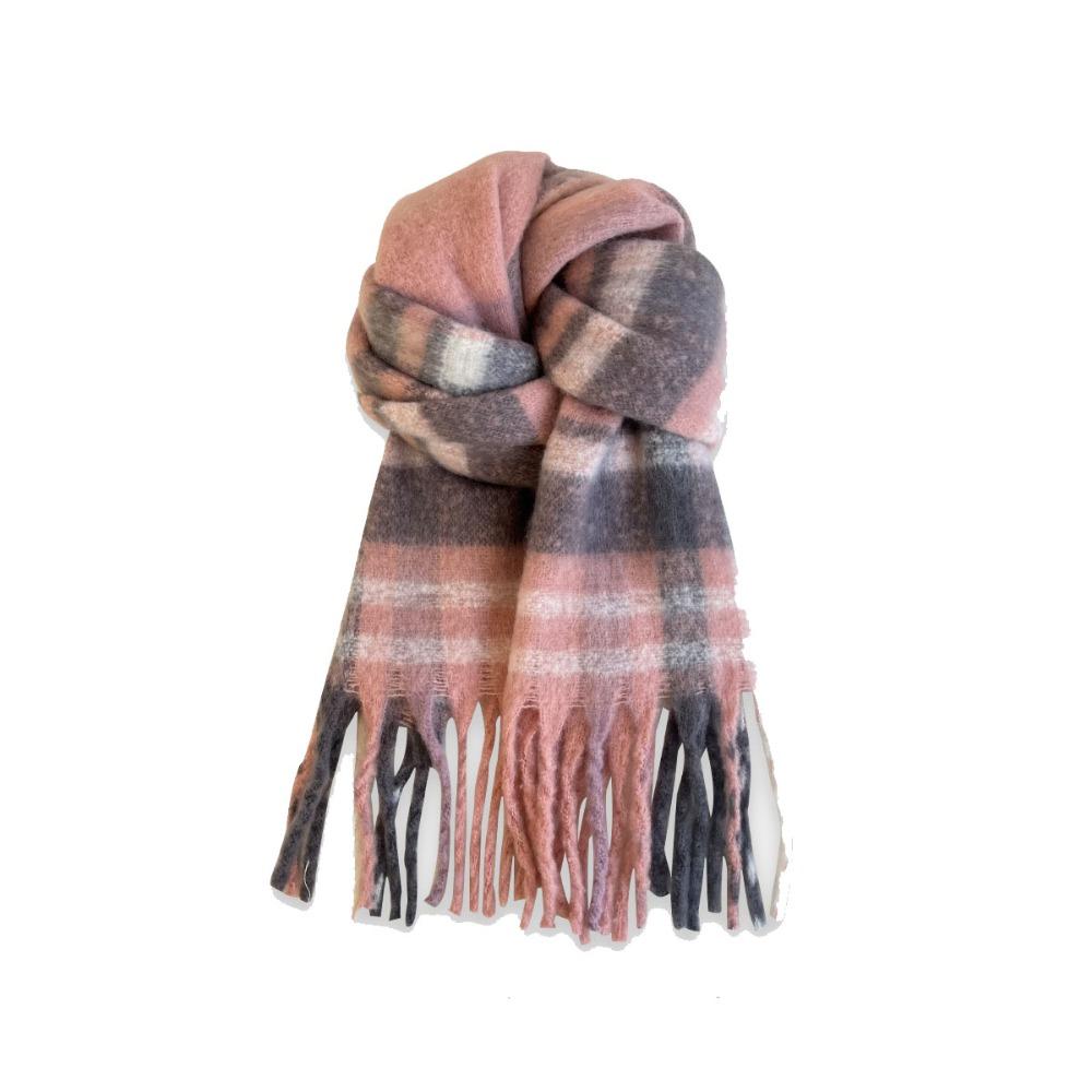 Plush Plaid Wool Scarf Tassel Cape Wraps Simple Winter Cashmere Scarves  Student