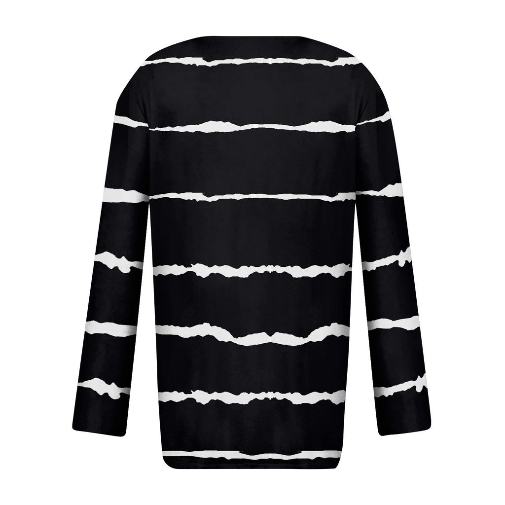 Женские топы с длинными рукавами, осенние блузки с v-образным вырезом и длинными рукавами, свободный крой, повседневные футболки с принтами на пуговицах