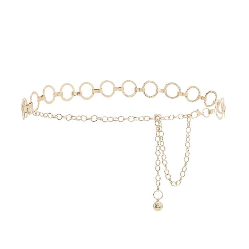 Gold Round Metal Chain Belt For Women Elegant High Waist Female Long Belts Dress Jeans Decorative Chain Straps Waistband