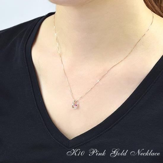 Leaf Diamond Ruby 10K Heart Necklace K10 10K July April Birthstone Pink Gold [Four Clover] LadiesMa589