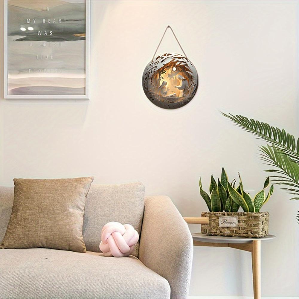 Wood 1pc 2D Nativity Baptism The Birth of Jesus Golden Sunshine Xmas Wood Porch Wreath Hanging Print Sign Painting Home Fence Decor for Door, Wall