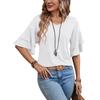 Women's Summer Tops New Solid Colour V-neck Short-sleeved Women's Double-layer Sleeve Loose T-shirt Short-sleeved