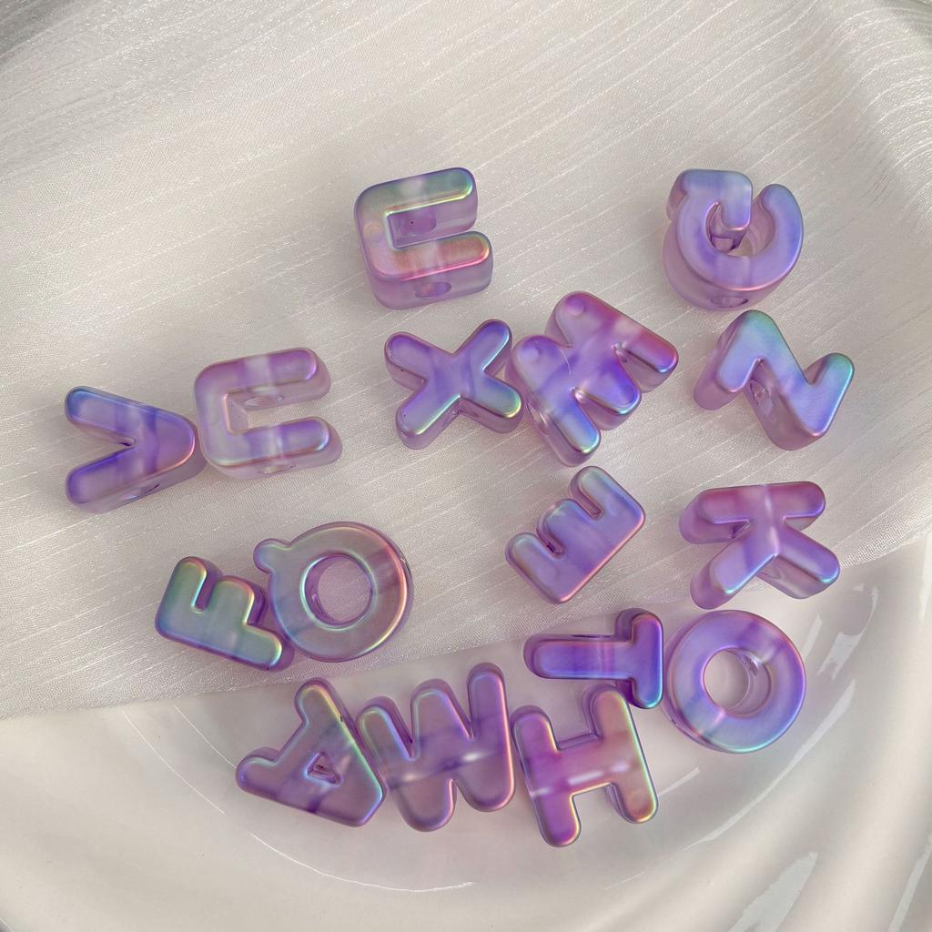 Transparent Acrylic UV Matte-nish Planet Bead Large-hole 26-letter Alphabet Beads DIY Handmade Loose Beads Phone Charm