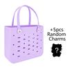 Large Waterproof EVA Punched Beach Tote Bag for Women, Casual Outdoor Travel Handbag with 5Pcs Random Cute Charms