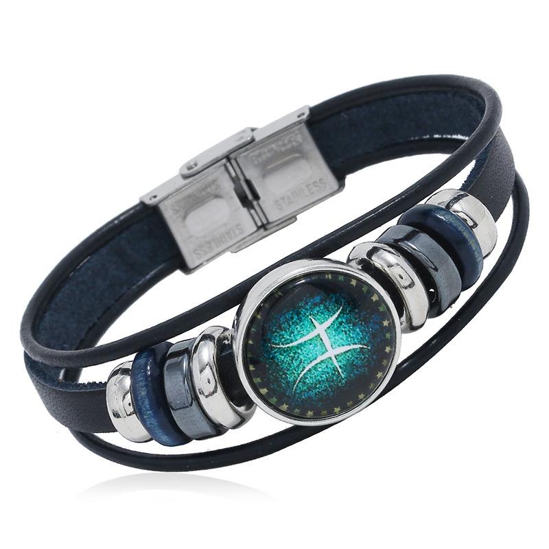 Multi Layer Constellation Leather Bracelet 12 Zodiac Sign Adjustable Fashion Jewelry for Unisex Gift Occasion