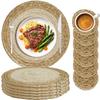 Set of 6 Boho Placemats with Coastor Handmade Natural Water Straw Woven Table Mats Farmhouse Style Placemats for Dining Table