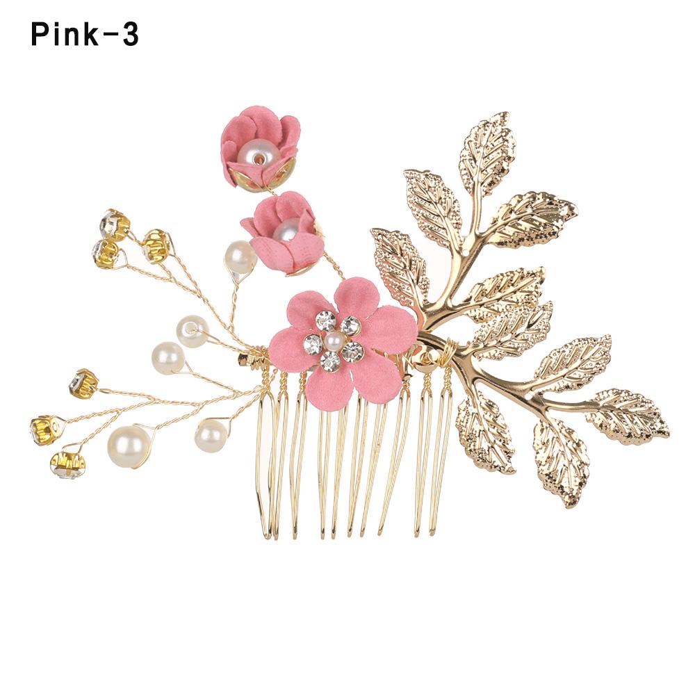 Fashion Elegant Blue Flower Women Hair Combs Headdress Prom Bridal Wedding Hair Accessories Gold Leaves Hair Jewelry Hair Pins