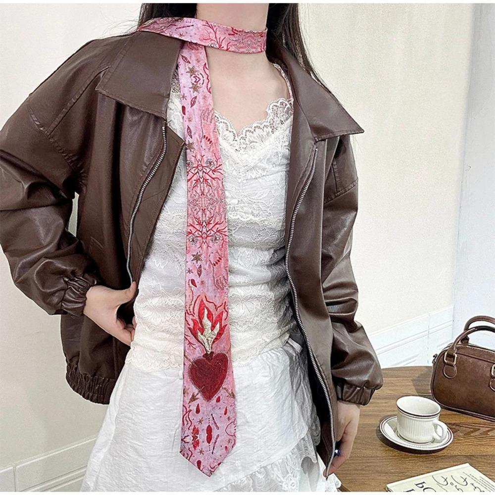 Y2K Romantic Neck Scarf Vintage Women's Neck Tie Unique Heart Flame Tie Fashion Accessory