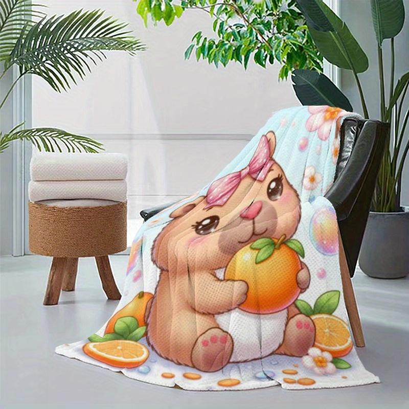 Capibara theme pattern Flannel printed blanket suitable for all seasons suitable for living room office sofa and travel
