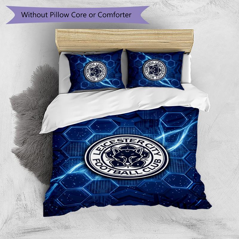 Leicester City Football Printed 3 Pieces Bedding Set, Comfortable Skin Friendly Bedroom Duvet Cover Set