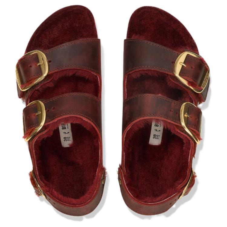 Birkenstock Leather Minimalist Versatile Fashion Slide Sandals Women sandals Red 1028041