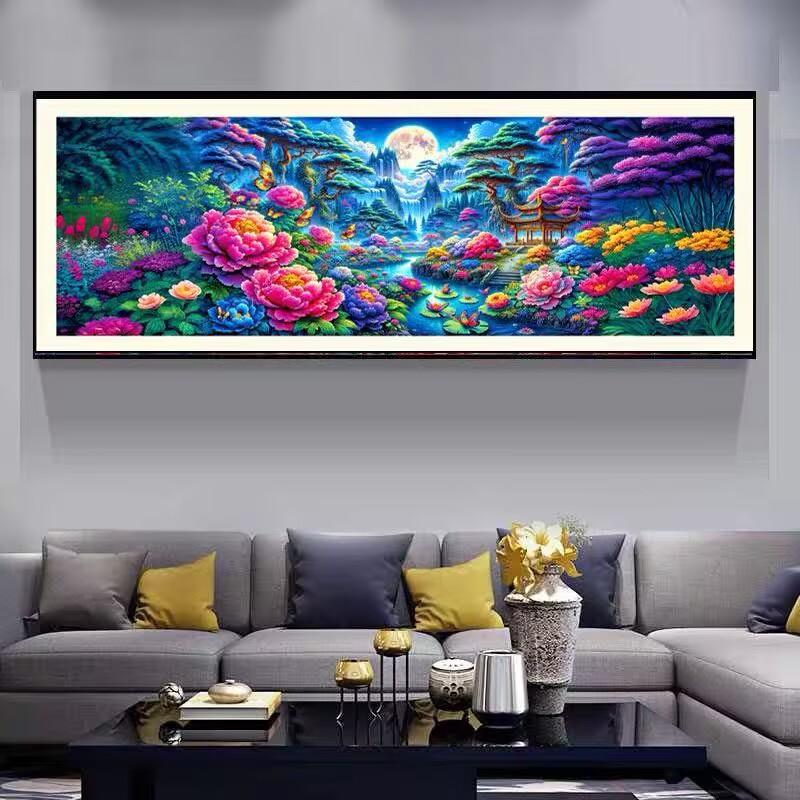 5DАлмазная живопись, полная алмазных цветов, богатая вышивка крестом, мозаичное искусство, новый горный и речной секретный пейзаж, горный пион, пейзаж, украшение своими руками