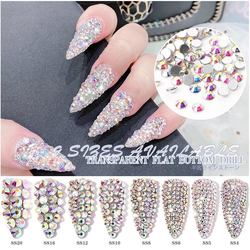1440Pcs/bag AB/Clear Round Mini Nail Diamond SS3-SS20(1.3-4mm) FlatBack Non-Hotfix Nail Crystal Crystal Clear AB Manicure Glass