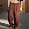 Fall Leisure Loose Straight Trousers Mens Casual Loose Solid Color Cotton Linen Pants Men Vintage Mid Waist Linen Trousers